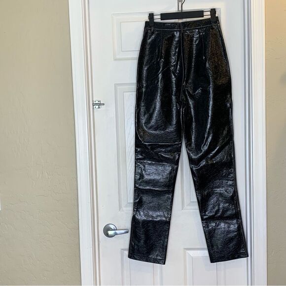 White Fox Faux Leather Pants Black High Rise Size Small - Picture 2 of 8